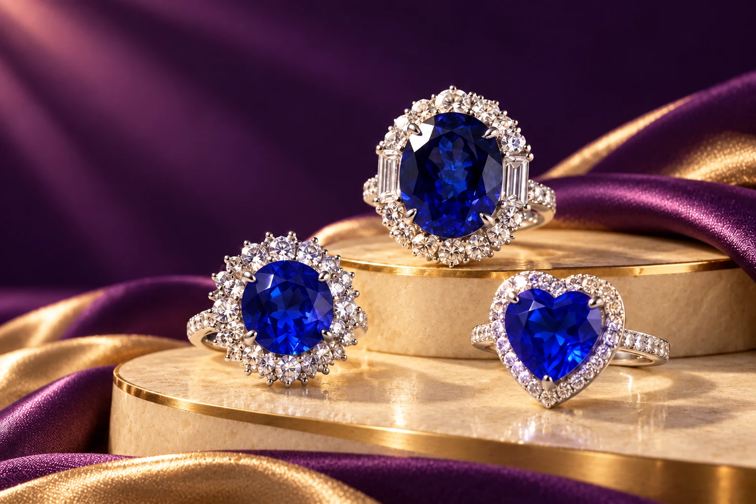 Editorial visualization of three bespoke gemstone rings